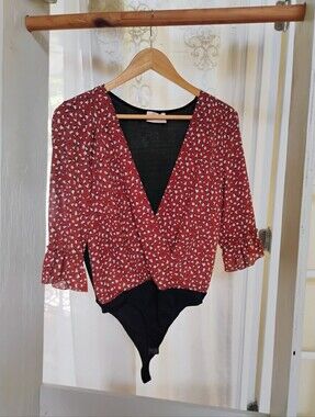 Women’s Floral Wrap Bodysuit Top - Unbranded